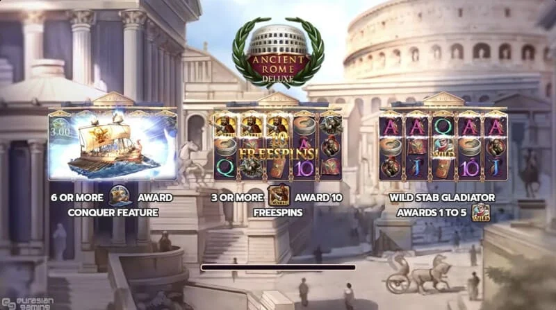 Ancient Rome Deluxe AI - pangunahing screen ng reels at interface